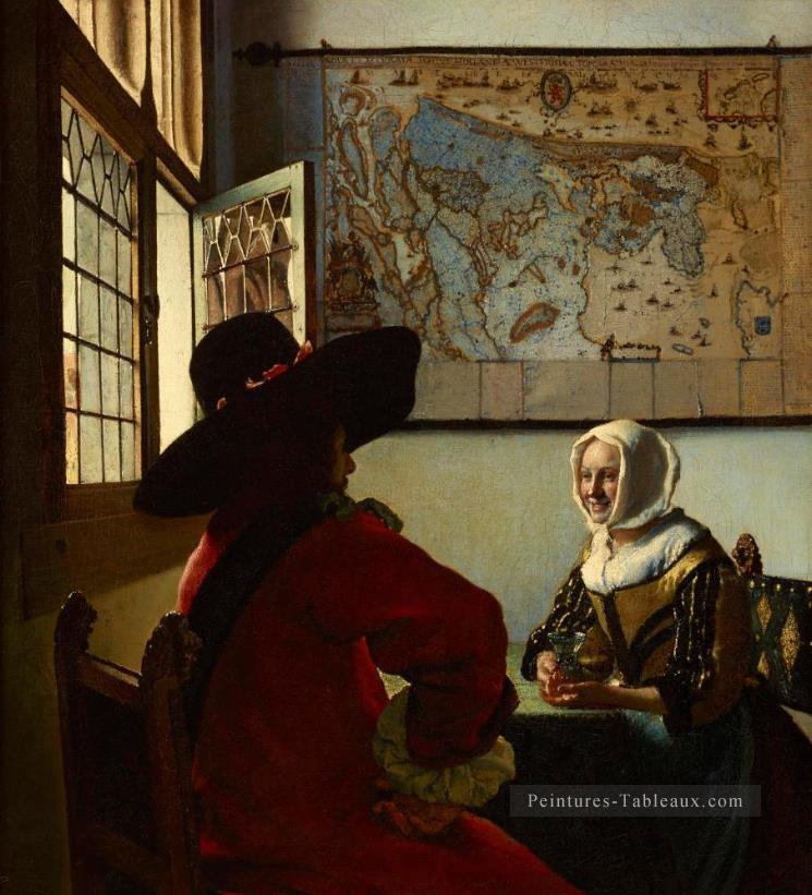Officier et fille riante Baroque Johannes Vermeer Peintures à l'huile